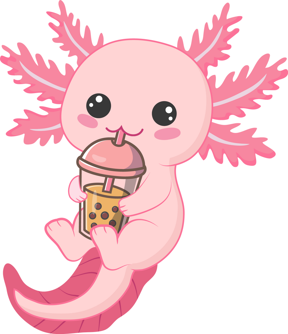 Cute Axolotl Drinking Bubble Tea