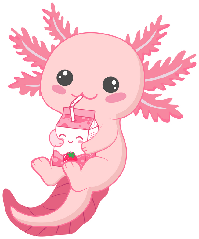 Cute Axolotl Drinking Strawberry Milk